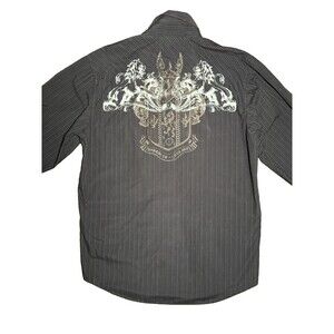 Level Ten Grunge Mens Y2K Striped Button Collard Shirt Long Sleeve Large